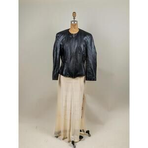 1990's collarless black leather jacket